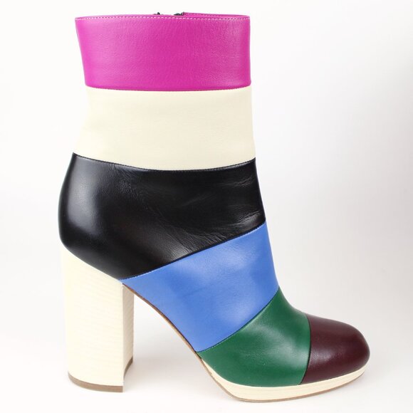 New VALENTINO GARAVANI Colorblock Stripe Leather Ankle Boots - Events, Party - Picture 3 of 16